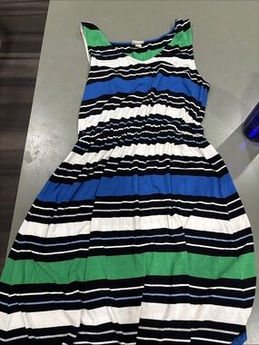 Merona Striped Sleeveless Maxi Dress in Blue, Green & White